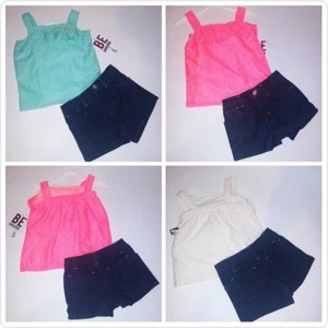 Pink House Toddler Outfit 2 Piece Set Lace Tank Top Denim Shorts Kids New - Picture 1 of 13