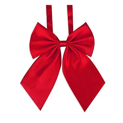  Gravata borboleta pré-amarrada ajustável feminina, uniforme pré-feminino cor sólida vermelha - Imagem 1 de 4