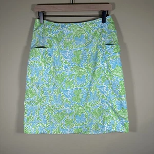 The Lilly 80er Vintage Lilly Pulitzer blau grün Blumen Schmetterling Rock Größe 8 - Bild 1 von 14