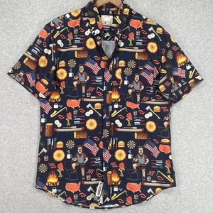 RSVLTS Shirt M Blue City of Pawnee Parks & Rec Stretch Lightweight AOP Button Up - Picture 1 of 8