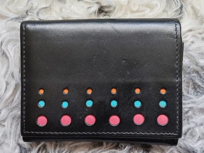 OASIS schwarzes LEDER Kartenetui MINI-GELDBÖRSE Münzbörse UNISEX ⭐6 Fächer⭐ - Bild 1 von 4