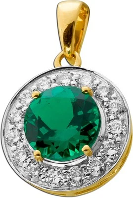 Smaragd Anhänger Gelbgold 585 14K Labor Smaragd Lab Grown Diamanten - Bild 1 von 3