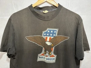 Vintage Shirt Harley Davidson Motorcycle Men’s Large Black Eagle Wings Number 1 - Picture 1 of 15