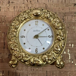 Vintage Seth Thomas Germany Romance Repoussé Gold Plate Case Wind-up Alarm Clock - Bild 1 von 3