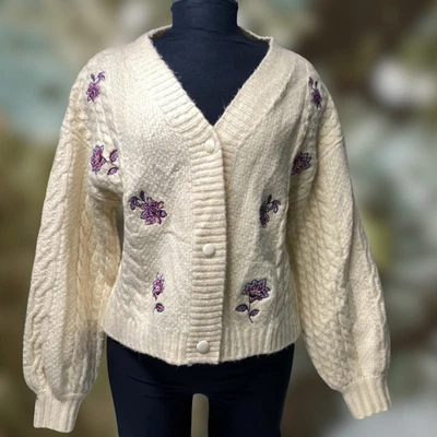 Suéter floral bordado vintage para mujer Cottagecore vainilla francesa talla L Foto 1 de 4