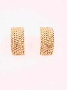 Vintage Monet Earrings Gold Tone 1/3 Circle Textured Rope Pattern Pierced Ears - Picture 1 of 8