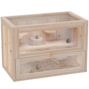 Jaula de madera para hámster ratones roedores cabaña animales pequeños 2 niveles 60x35x42 cm - Imagen 1 de 9