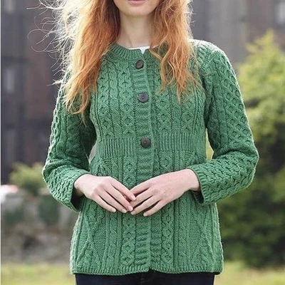 Carraig Donn Irlanda Verde 100% Lana Irlandés Cárdigan Suéter Mujer’s XL Foto 1 de 4