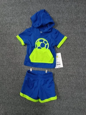 Athletic Works Toddler Boys 2 Piece Blue & Green Soccer Shirt & Shorts Set 3-6m - Image 1 of 4