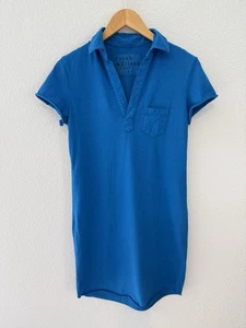 Frank & Eileen Lauren Dress XS Womens Blue Bird Collar Polo Pocket Raw Hem - Picture 1 of 5