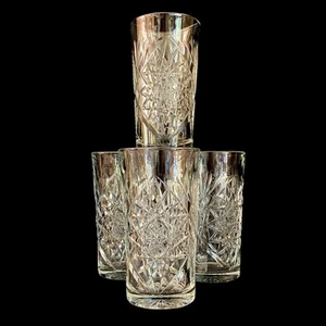 LIBBEY # 5633 Hobstar Highball Cooler Vintage Crystal Glasses 16 oz. Set of 4 - Picture 1 of 12