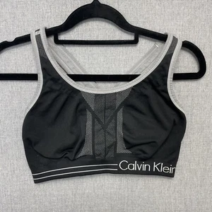 Calvin Klein Womens Crop Top Large Black Grey Racerback Stretch 4574 - Picture 1 of 7