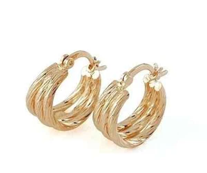 Ladies 22K Yellow Gold Plated Triple Huggie Hoop Earrings - Picture 1 of 1