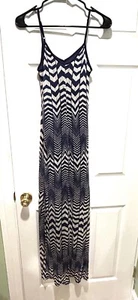 Fire Los Angeles Blue White Chevron Spaghetti Strap Tank Top Maxi Dress Small - Picture 1 of 6