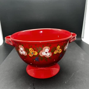 Espana Living Pasha Red Floral Collander Handcrafted 8" x 5.5" - Picture 1 of 7