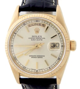 Rolex Day-Date Herren 18K Gelbgold 18038 Uhr schwarzes Armband silbernes Zifferblatt Quickset - Bild 1 von 7