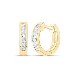 10K Yellow Gold Womens Round Diamond Small Huggie Earrings 1/20 Cttw - Picture 1 of 1