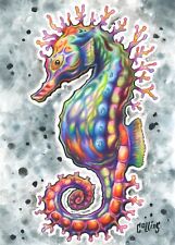 Seahorse Nautical fine art colorful drawing painting wall print Bryan Collins