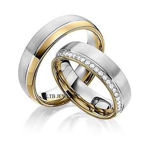 14K TWO TONE GOLD HIS & HERS DIAMOND WEDDING BANDS, MATCHING WEDDING RINGS SET - Picture 1 of 3