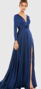Vestido largo Mac Duggal 55245 azul marino al por menor $398 talla 8 - Imagen 1 de 5