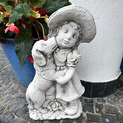 Steinfiguren Mädchen Mit Hund Garten Figur Aus Steinguss Deko Kinderfigur Statue • 55€