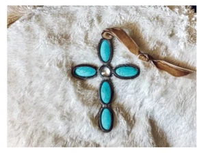 Kreuz Türkis Western länglich Ornament 4er Set 6 cm  - Bild 1 von 5