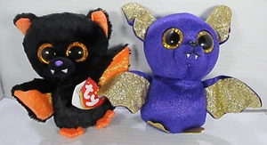 Ty Beanie Boos Lot of 2 ECHO Halloween Black Bat &Count Purple Bat Plush 6" - Picture 1 of 10