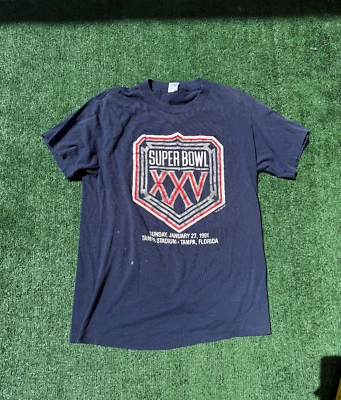 Vintage Super Bowl XXV T Shirt 90s 1991 Tampa FL Champions Made In USA L FLAW - Image 1 of 4
