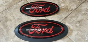 F150 Plat. 2015-20 "Ford script 9,5 F y 5"" emblemas todo NEGRO BRILLANTE Y ROJO CARRERA" - Imagen 1 de 3
