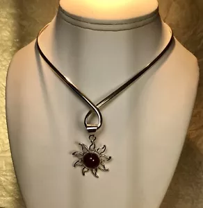 925 STERLING SILBER COLLIER HALSKETTE MIT KARNEOL SONNE ANHÄNGER EDLER SCHMUCK - Bild 1 von 10