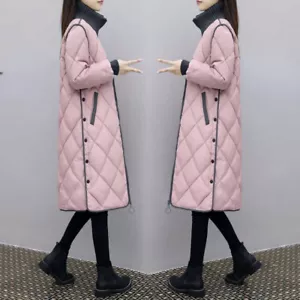 Damen Longline gepolsterter Mantel Jacke Thermostrick Spleiß durchgehender Reißverschluss Taschen Mantel - Bild 1 von 20