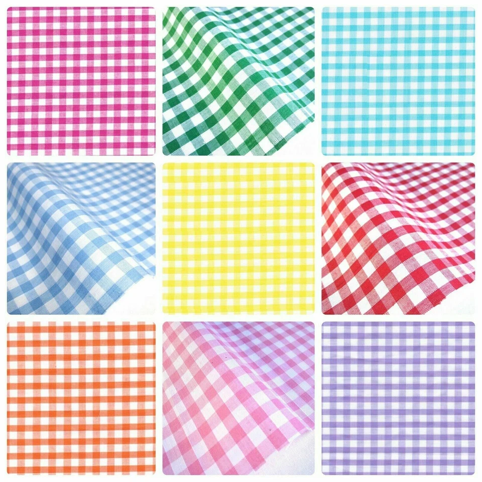 Gingham Polycotton Fabric 1/4" Checked Material 112cm 44" wide Sewing Curtains