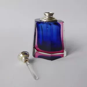 Vintage Murano sommerso faceted art glass cut pink & blue perfume bottle - Picture 1 of 17