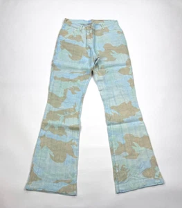 120% Lino Italy Camo Linen Flare Pants Women 42 S Zip Closure 5-Pockets RARE! - Picture 1 of 12