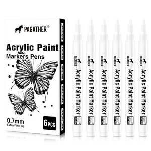 Acrylic White Paint Pens 6 Pack 0.7mm Extra Fine White Paint Marker For Rock Pai - Picture 1 of 6