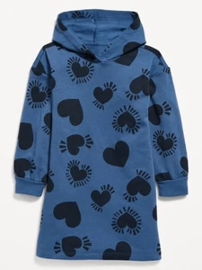 OLD NAVY Kids Toddler Girls 5 (XS) Allover Hearts Print Hooded Pullover Dress - Picture 1 of 4