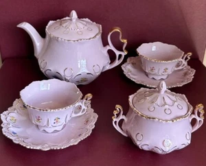 Rose Porcelain LENKA, unique Tea Set 10 pcs, handmade decorated by 24 carat gold - Picture 1 of 9