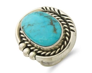 Navajo Ring 925 Sterling Natural Blue Turquoise Signed Ben S C.80's Size 6.5 - Picture 1 of 7