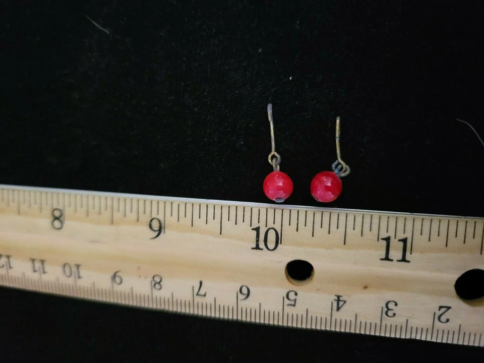 For your Doll! Vintage RED GLASS Drop Pearl Drop Earrings   #378 - Изображение 1 из 1