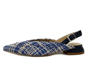 Ballerinas Sling Back Stoff beige und blau niedriger Absatz KEYS - Bild 1 von 4