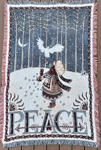 Vintage Mary Engelbreit PEACE Gobelin Überwurf Decke 44” x 70” Baumwolle - Bild 1 von 13