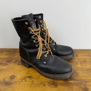 Georgia Logger Boots Mens Size 9 Black Leather Soft Toe Lace Up Lug Sole - Picture 1 of 16