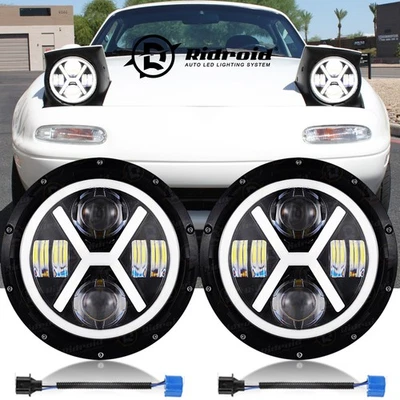 7 inch LED Headlights w/Turn Halo Angel Eyes For 90-97 Mazda NA Miata MX5 MX-5 Foto 1 de 4
