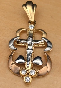 18k Tri-Color Orthodox Crucifix With Diamond Accents Pendant ~ 4.4g - Picture 1 of 7