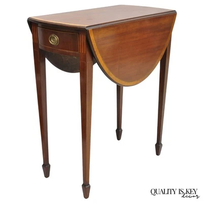Mesa auxiliar antigua federal de caoba con incrustación de madera satinada hoja caída estrecha pembroke Foto 1 de 4