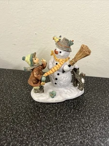 MJ Hummel Winter Friend Figurine Signed Little Girl Snowman Resin Broom - Picture 1 of 10