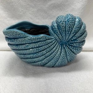 Blue Teal Nautilus Shell Plant Holder, Shelf - Table Ocean Decor 10”Long Ceramic - Picture 1 of 9