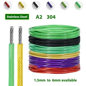A2 Stainless Steel Wire Rope Cable PVC / Nylon Coated Colorful 1.5mm to 6mm - Picture 1 of 42