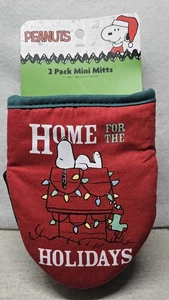 Peanuts Snoopy "Zuhause für die Feiertage" 2er-Pack Mini Ofenhandschuhe 5,5" x 7"/Neu - Bild 1 von 6