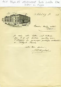 Dept 55 - Saint Mihiel - beautiful header of the Hotel du Cygne from 15/10/1908 to see! - Picture 1 of 1